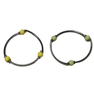 Retro Metal Beaded Stretch Bracelets Yellow Green Beads Fashion Jewelry Set of 2